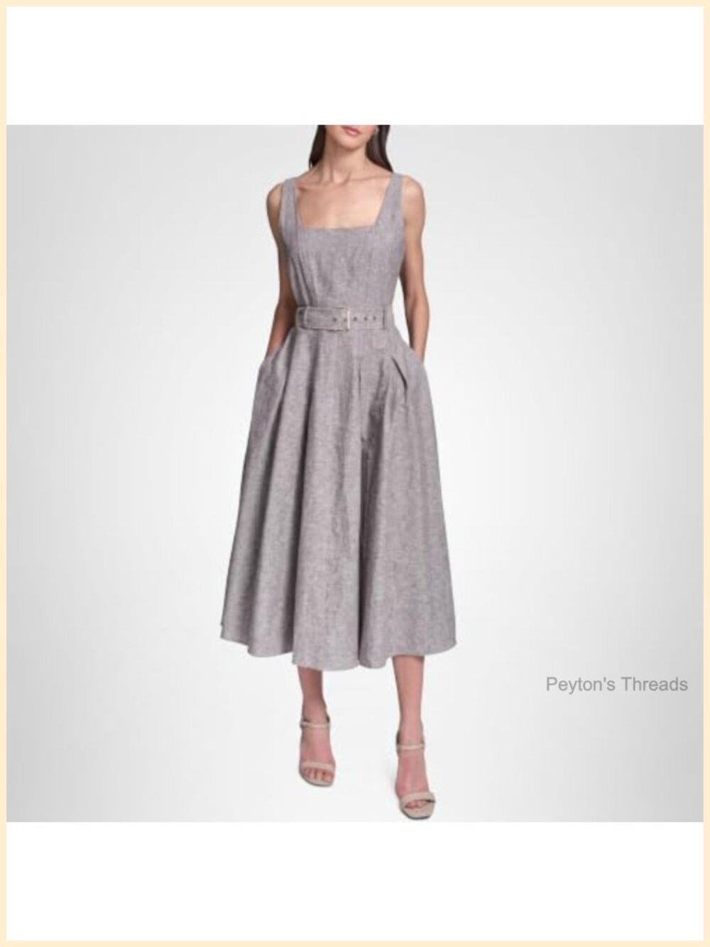 Sleeveless Scoop Neck Linen Fit and Flare Midi Dress Casual